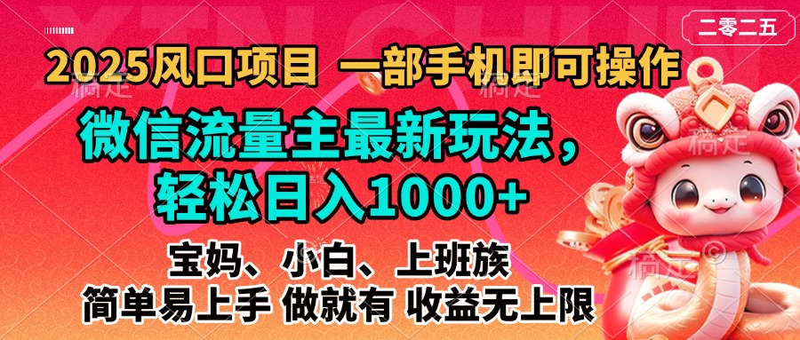 2025蓝海风口项目,微信流量主最新玩法,轻松日入1000+,简单易上手,做就有 收益无上限