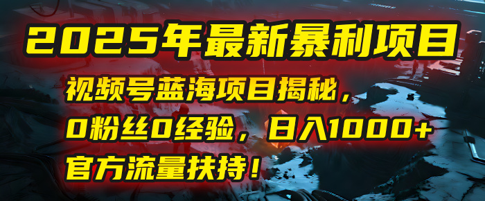 2025年最新暴利项目:视频号蓝海项目揭秘,0粉丝0经验,日入1000+,官方流量扶持!
