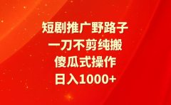 短剧推广野路子,一刀不剪纯搬运,傻瓜式操作,日入1000+