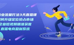 新商业-流量打法3天直播课:定位抢占市场 企业短视频获客 直播电商盈利系统