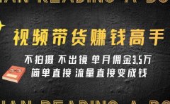 视频带货赚钱高手课程:不拍摄 不出镜 单月佣金3.5w 简单直接 流量直接变钱