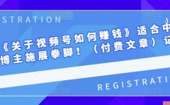 男儿国《关于视频号如何赚钱》适合中小视频博主施展拳脚！（付费文章）