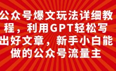 公众号爆文玩法详细教程,利用GPT轻松写出好文章,新手小白能做的公众号