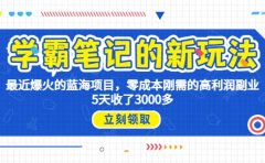 学霸笔记新玩法,最近爆火的蓝海项目,0成本高利润副业,5天收了3000多