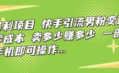 快手引流男粉变现,零成本,卖多少赚多少,一部手机即可操作,一天1000+