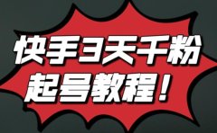 最新快手3天千粉起号实操教程，纯自然流量，无任何投流，条条视频起爆！
