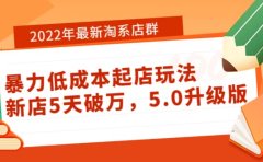 2022年最新淘系店群暴力低成本起店玩法：新店5天破万，5.0升级版