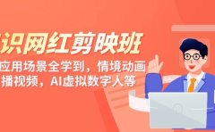 知识 网红剪映班,6大应用 场景全学到,情境动画,囗播视频,AI虚拟数字人