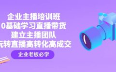 企业主播培训班：0基础学习直播带货，建立主播团队，玩转直播高转化高成交