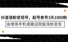 抖音涨粉变现号，起号卖号3天千粉，会使用手机或搬运就能涨粉变现