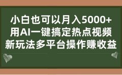 小白也可以月入5000+, 用AI一键搞定热点视频, 新玩法多平台操作赚收益
