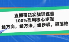 直播带货实战训练营：100%盈利核心步骤，给方向，给方法，给步骤，能落地