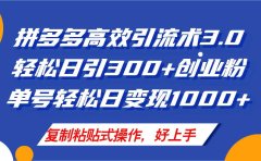 拼多多店铺引流技术3.0，日引300+付费创业粉，单号轻松日变现1000+