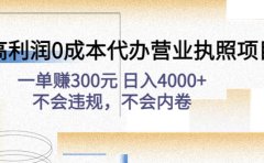 高利润0成本代办营业执照项目：不会违规，不会内卷