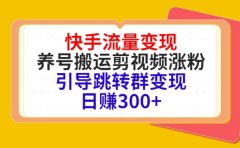 快手流量变现,养号搬运剪视频涨粉,引导跳转群变现日赚300+