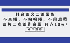 抖音图文二创带货，不直播，不拍视频，不用混剪，图片二次创作变现 月入10w