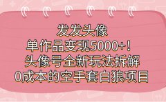 发发头像,单作品变现5000+!头像号全新玩法拆解,0成本的空手套白狼项目
