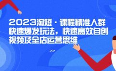 2023淘短·课程精准人群快速爆发玩法，快速高效自创视频及全店运营思维