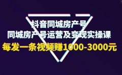 抖音同城房产号，同城房产号运营及变现实操课，每发一条视频赚1000-3000元
