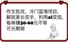 作文批改,冷门蓝海项目,解放家长双手,利用ai变现,每单赚30-60元不等