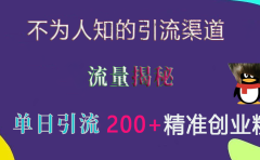 不为人知的引流渠道，流量揭秘，实测单日引流200+精准创业粉