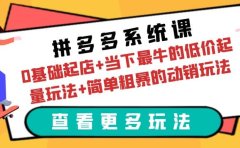 拼多多系统课:0基础起店+当下最牛的低价起量玩法+简单粗暴的动销玩法