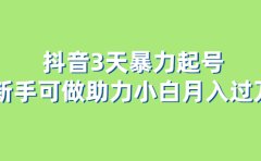 抖音3天暴力起号新手可做助力小白月入过万