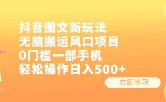 抖音图文新玩法，无脑搬运风口项目，0门槛一部手机轻松操作日入500+