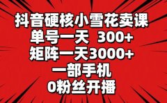 抖音硬核小雪花卖课,单号一天300+,矩阵一天3000+,一部手机0粉丝开播