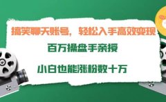 搞笑聊天账号，轻松入手高效变现，百万操盘手亲授，小白也能涨粉数十万