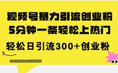 视频号暴力引流创业粉，5分钟一条轻松上热门，轻松日引流300+创业粉