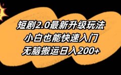 短剧2.0最新升级玩法,小白也能快速入门,无脑搬运日入200+