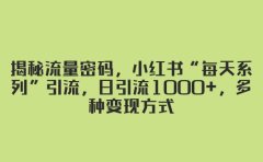 揭秘流量密码，小红书“每天系列”引流，日引流1000+，多种变现方式