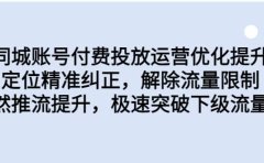 同城账号付费投放运营优化提升，定位精准纠正，解除流量限制，自然推流提升，极速突破下级流量池