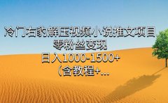 冷门右豹解压视频小说推文项目,零粉丝变现,日入1000-1500+(含教程)