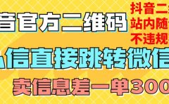 价值3000的技术!抖音二维码直跳微信!站内无限发不违规!