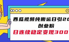 西瓜视频纯搬运日引200+创业粉，日连续变现3000+实操教程！