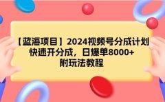 【蓝海项目】2024视频号分成计划,快速开分成,日爆单8000+,附玩法教程