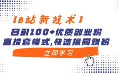 【B站新技术】日引100+优质创业粉，直接套模式，快速搞网赚粉