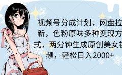 视频号分成计划,网盘拉新,色粉原味多种变现方式,两分钟生成原创美女...