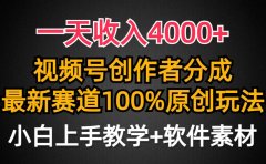 一天收入4000+,视频号创作者分成,最新赛道100%原创玩法,小白也可以轻...