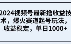 2024视频号最新撸收益技术,爆火赛道起号玩法,收益稳定,单日1000+