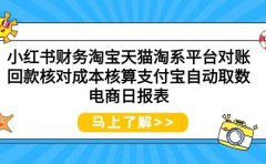 小红书财务淘宝天猫淘系平台对账回款核对成本核算支付宝自动取数电商日报表