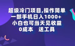 超级冷门项目,操作简单,一部手机轻松日入1000+,小白也可当天看见收益