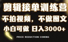 剪辑接单训练营,不拍视频,不做图文,适合所有人,日入3000+