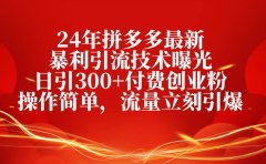 24年拼多多最新暴利引流技术曝光，日引300+付费创业粉，操作简单，流量...