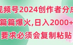视频号2024创作者分成,片片爆火,要求必须会复制粘贴,日入2000+