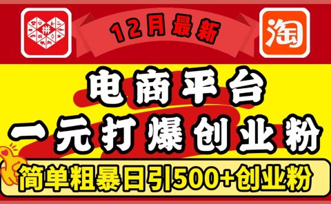 12月最新：电商平台1元打爆创业粉，简单粗暴日引500+精准创业粉，轻松月入5万+