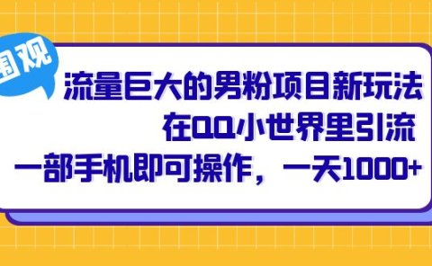 流量巨大的男粉项目新玩法,在QQ小世界里引流 一部手机即可操作,一天1000+