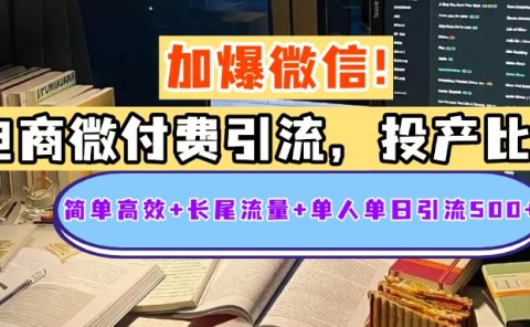 电商微付费引流，投产比巨高，简单高效+长尾流量+粉丝质量高，单人单日引流500+创业粉